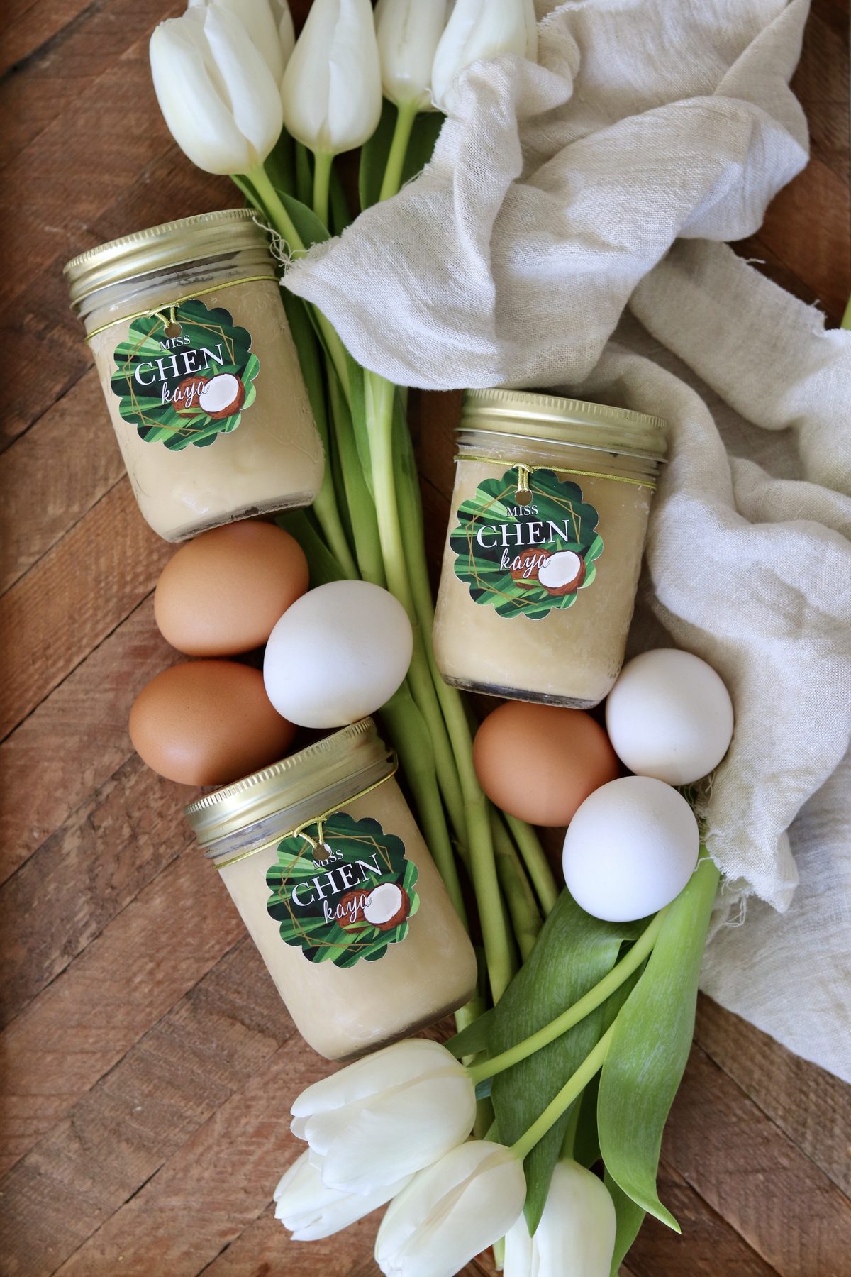 Miss Chen Kaya jars with fresh ingredients